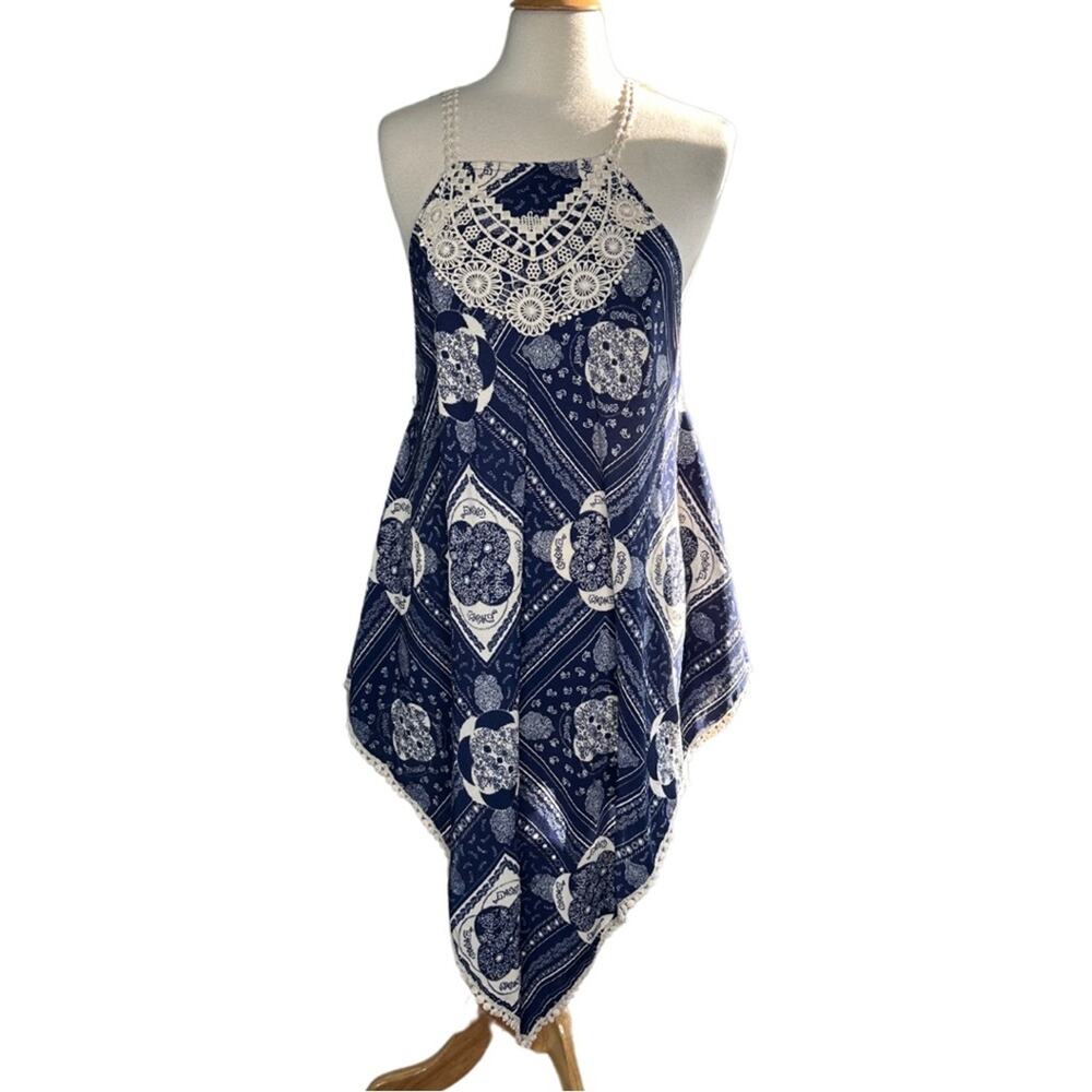 Mudd One Size Bohemian Halter Neck Flowy Swim Cover Up Bandana Patchwork GG15